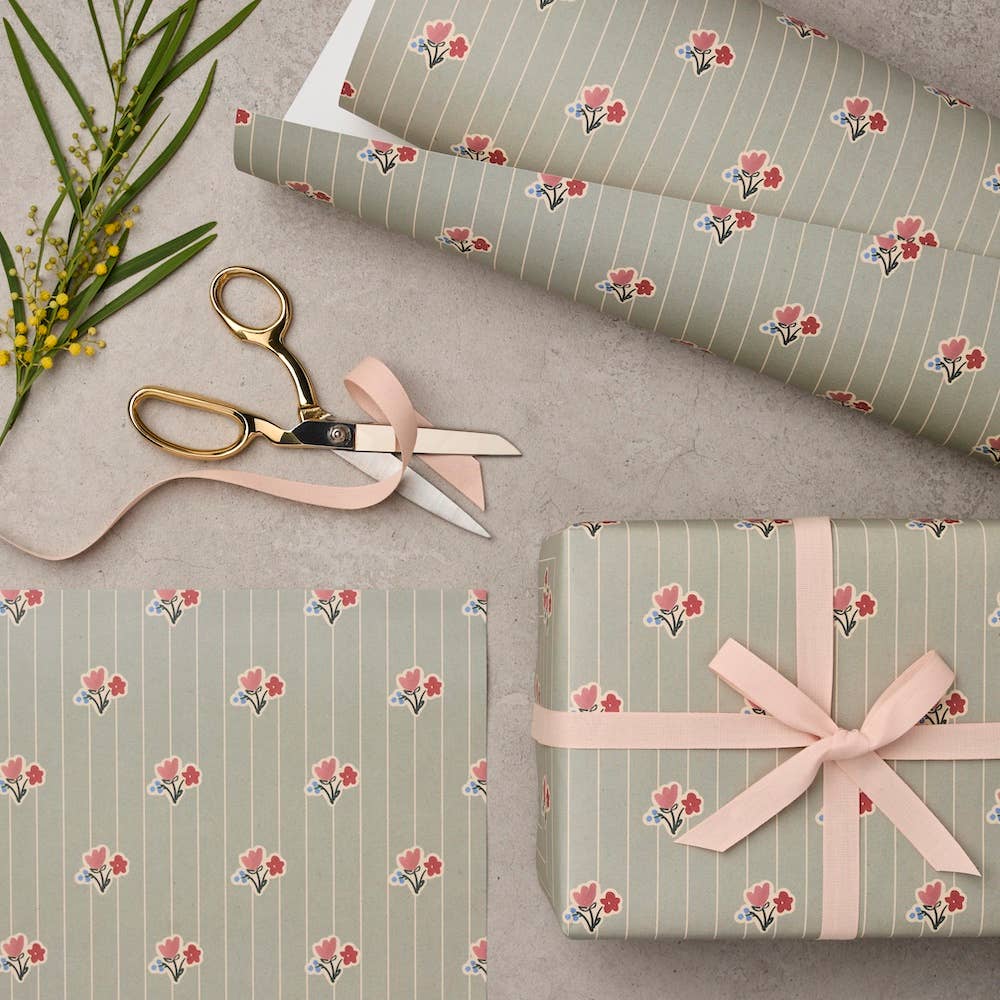 WALLPAPER POSY FLORAL WRAPPING PAPER | 3 SHEETS ROLLED - OTHERLETTERS