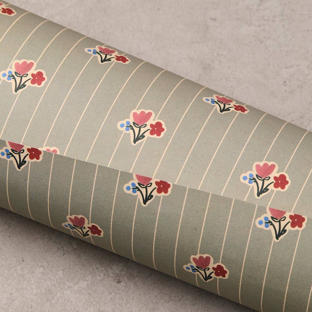 WALLPAPER POSY FLORAL WRAPPING PAPER | 3 SHEETS ROLLED - OTHERLETTERS