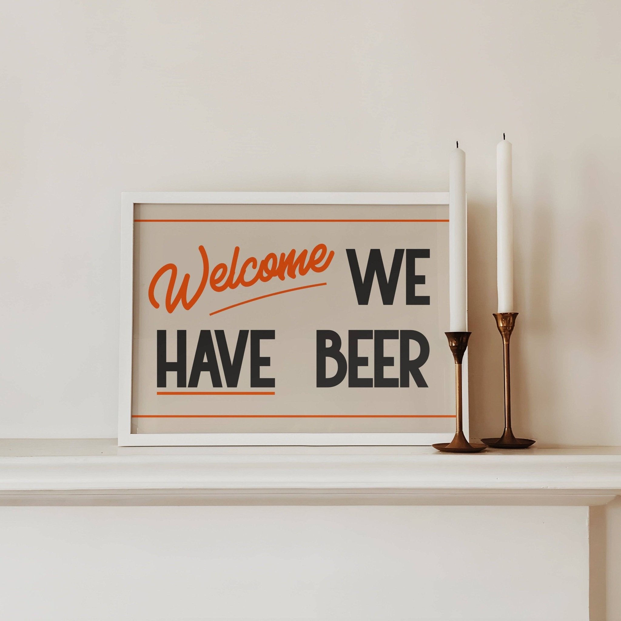 WELCOME WE HAVE BEER PRINT: RED / UNFRAMED / A4 - OTHERLETTERS
