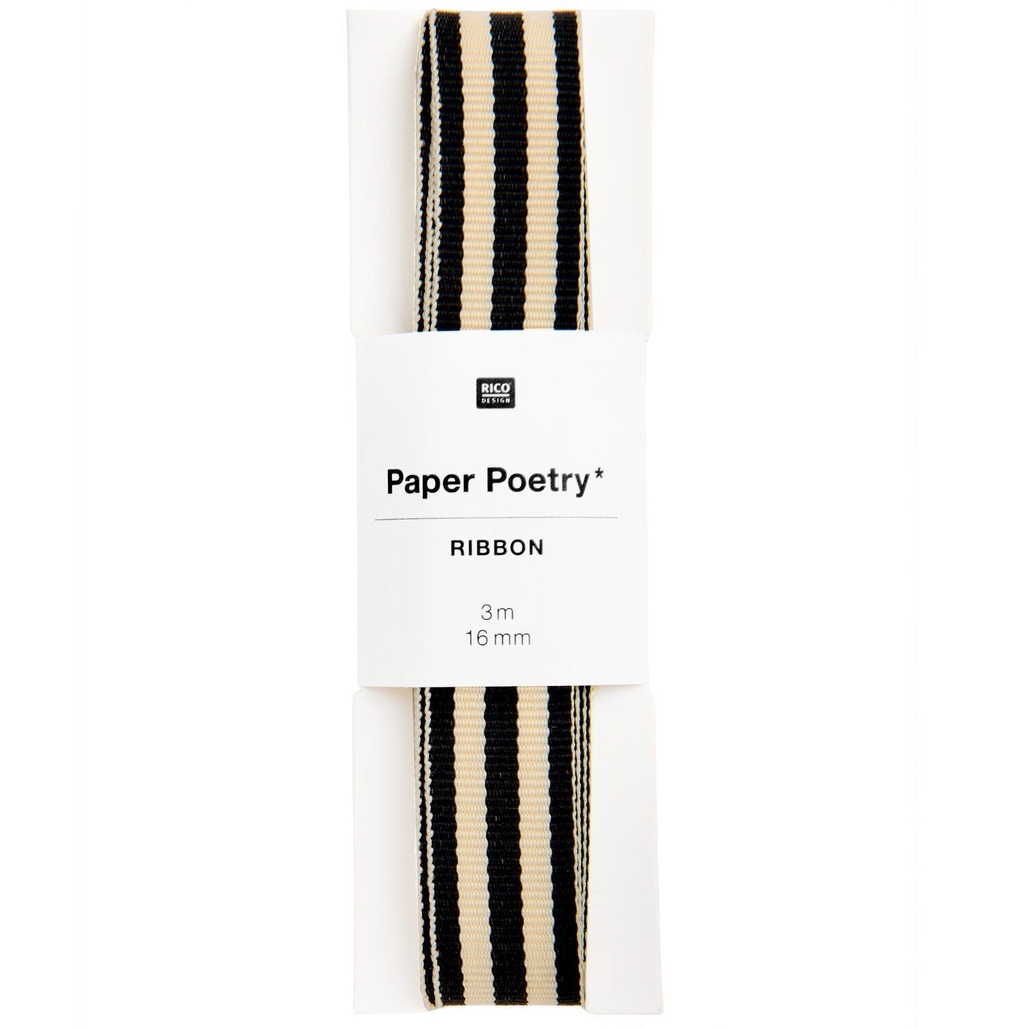 WOVEN DUO STRIPE RIBBON | BLACK & CREAM 16mm - OTHERLETTERS