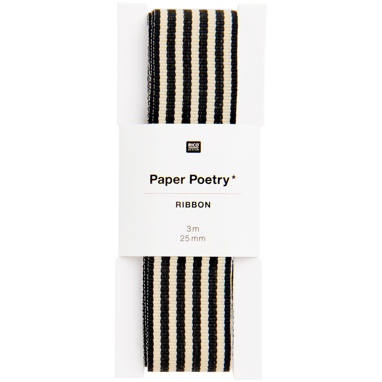 WOVEN DUO STRIPE RIBBON | BLACK & CREAM 25mm - OTHERLETTERS