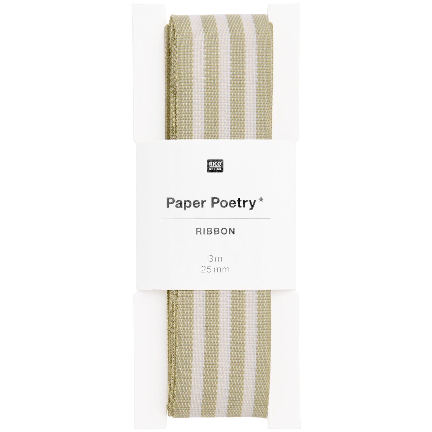 WOVEN DUO STRIPE RIBBON | GREEN BEIGE CREAM & 25mm - OTHERLETTERS