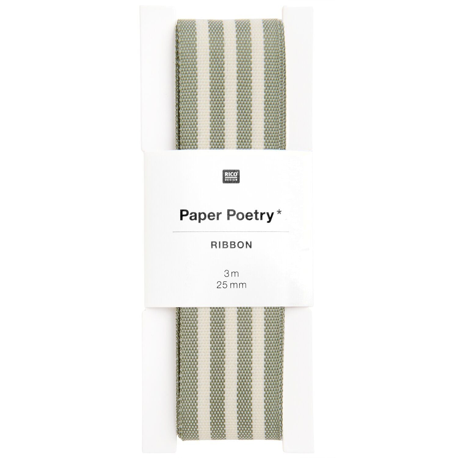 WOVEN DUO STRIPE RIBBON | SAGE & CREAM 25mm - OTHERLETTERS