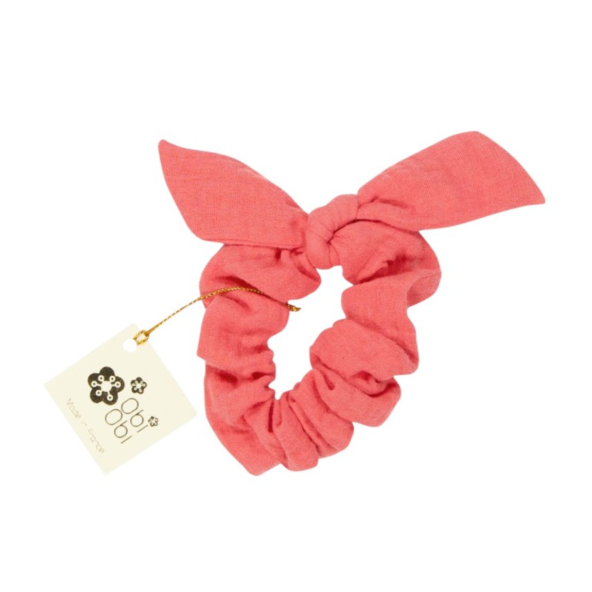 SCRUNCHIE WITH BOW | CORAL MUSLIN