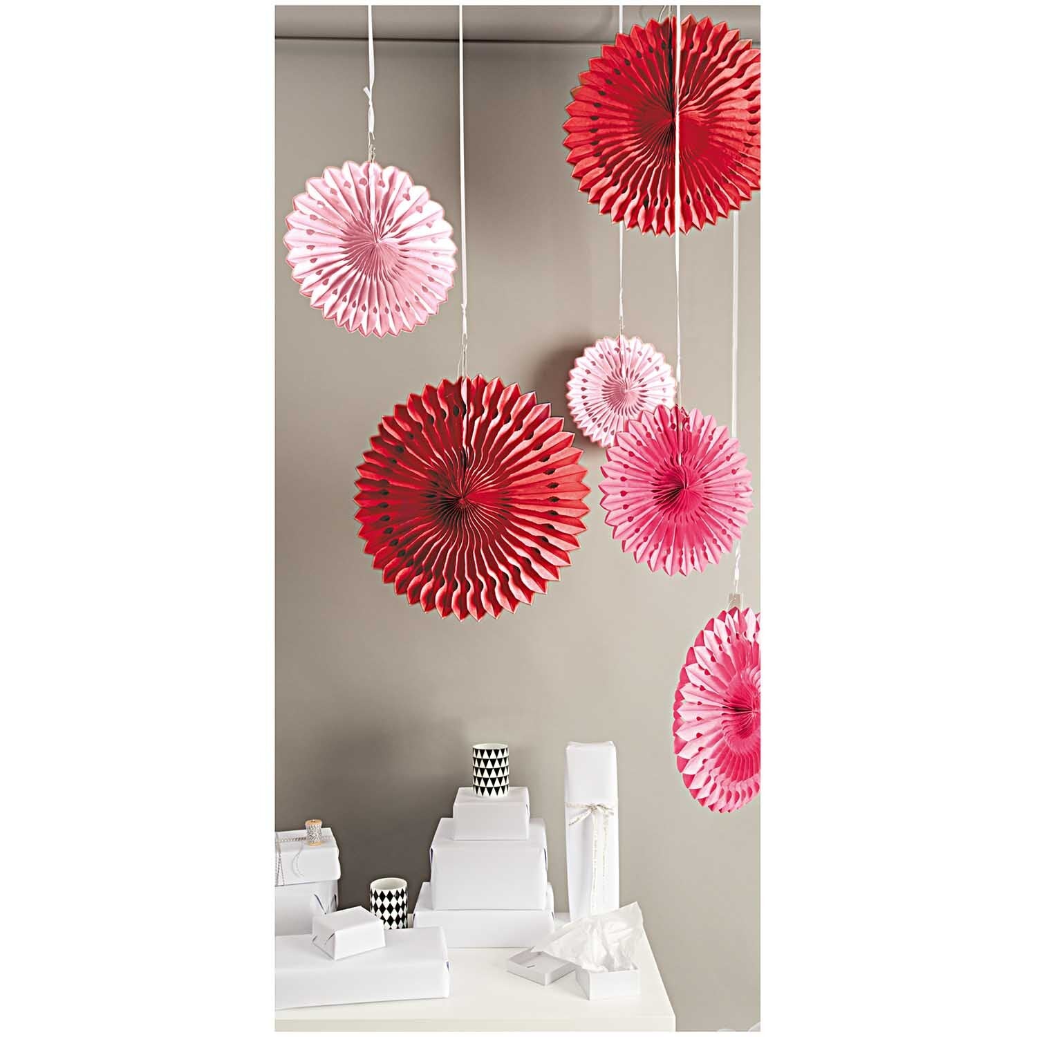 RED & PINK PAPER FANS | SET OF 3