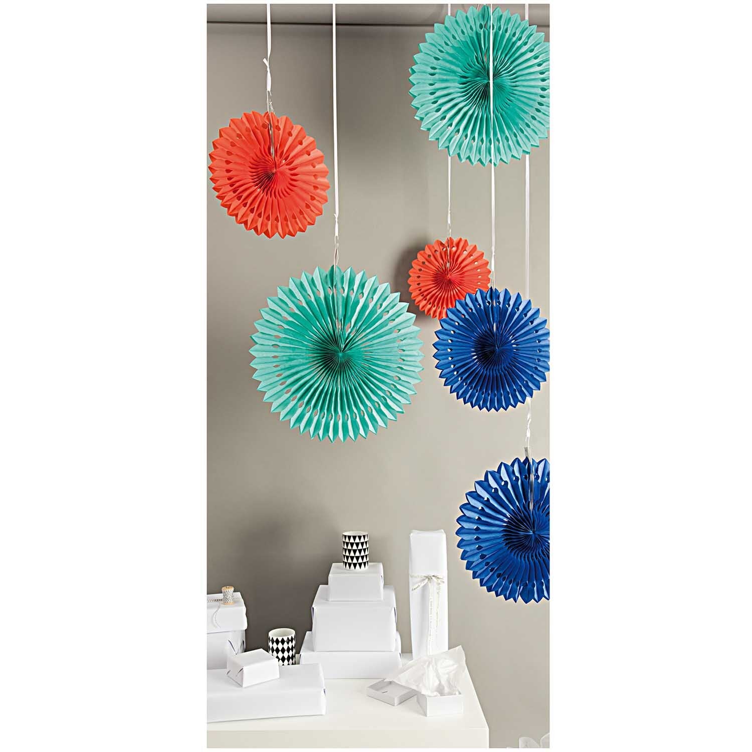 RED, GREEN & BLUE PAPER FANS | SET OF 3