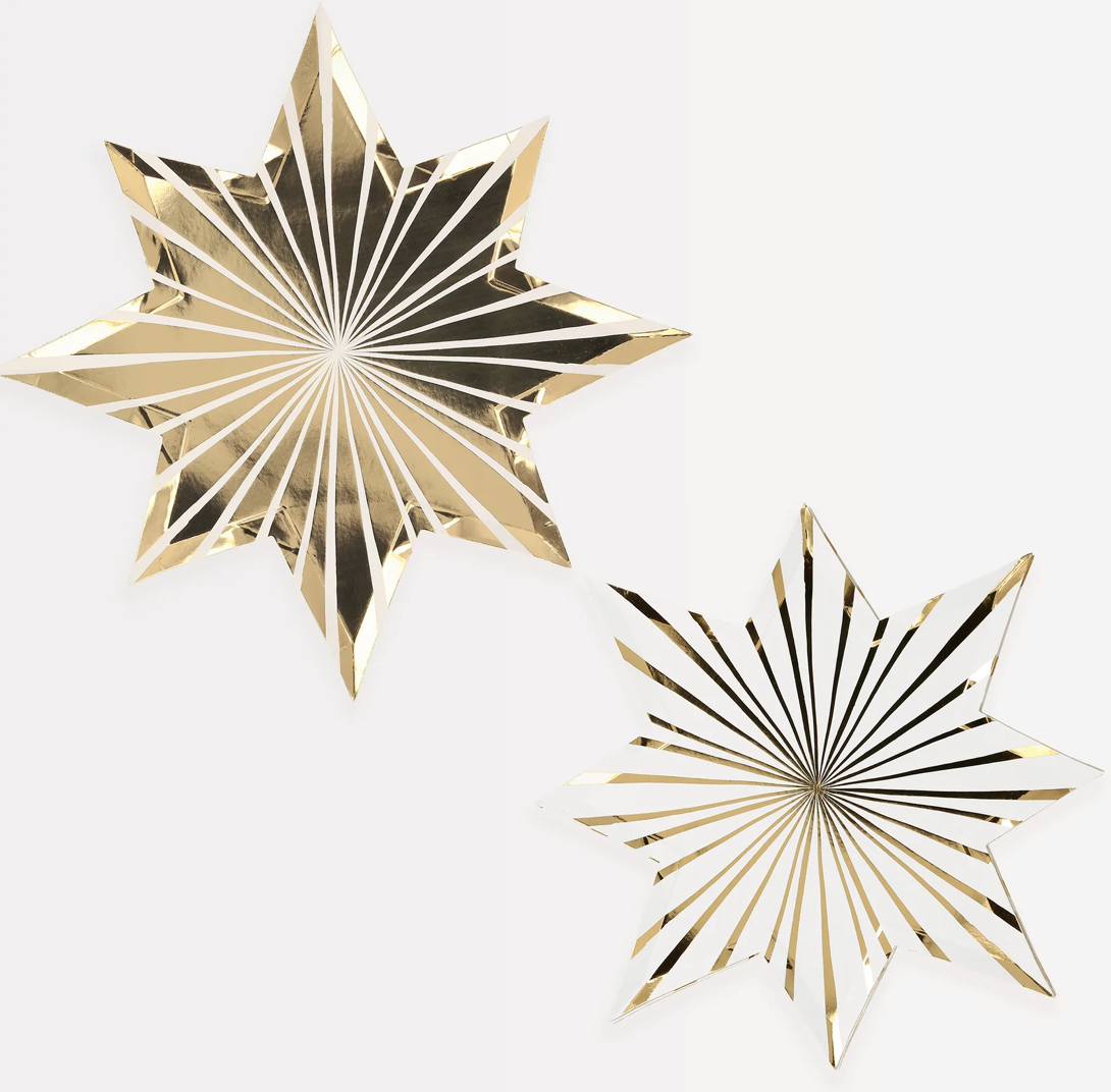 GOLD STRIPE STAR PAPER PLATES