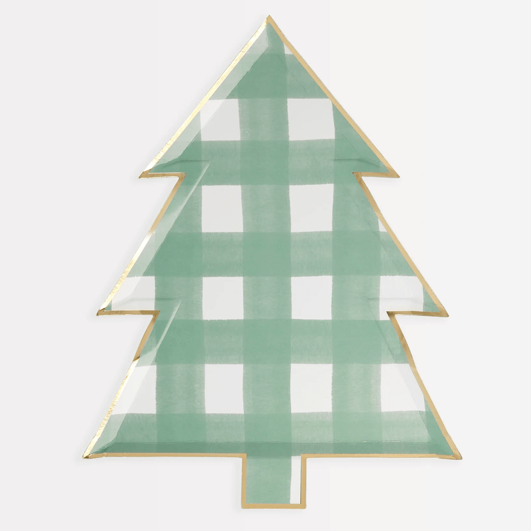 GREEN GINGHAM TREE PAPER PLATES - OTHERLETTERS