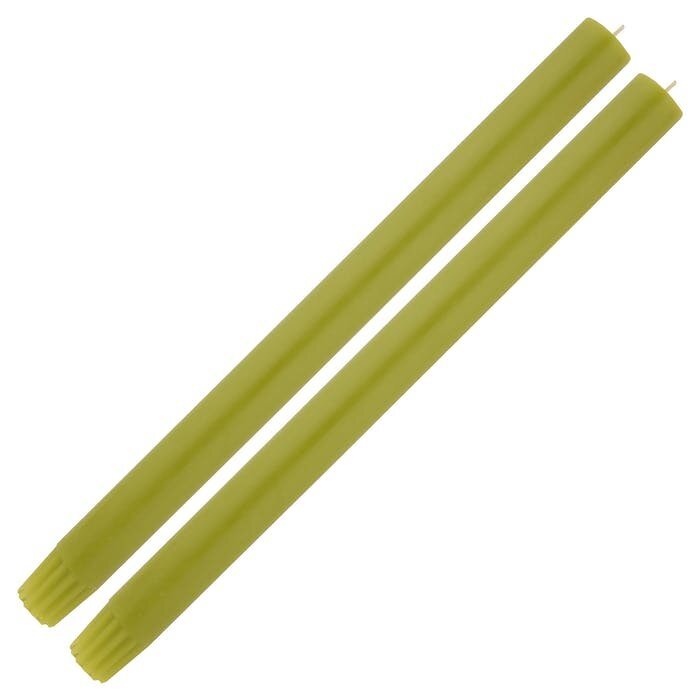Pair of leaf green dining candles for table decor