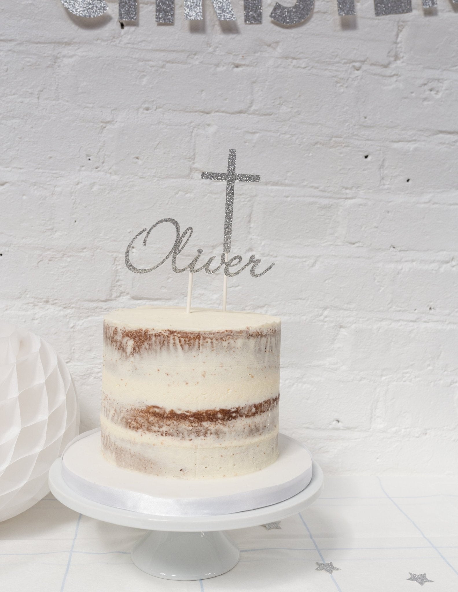NAME & CROSS | CAKE TOPPER SET | SYBIL FONT - OTHERLETTERS