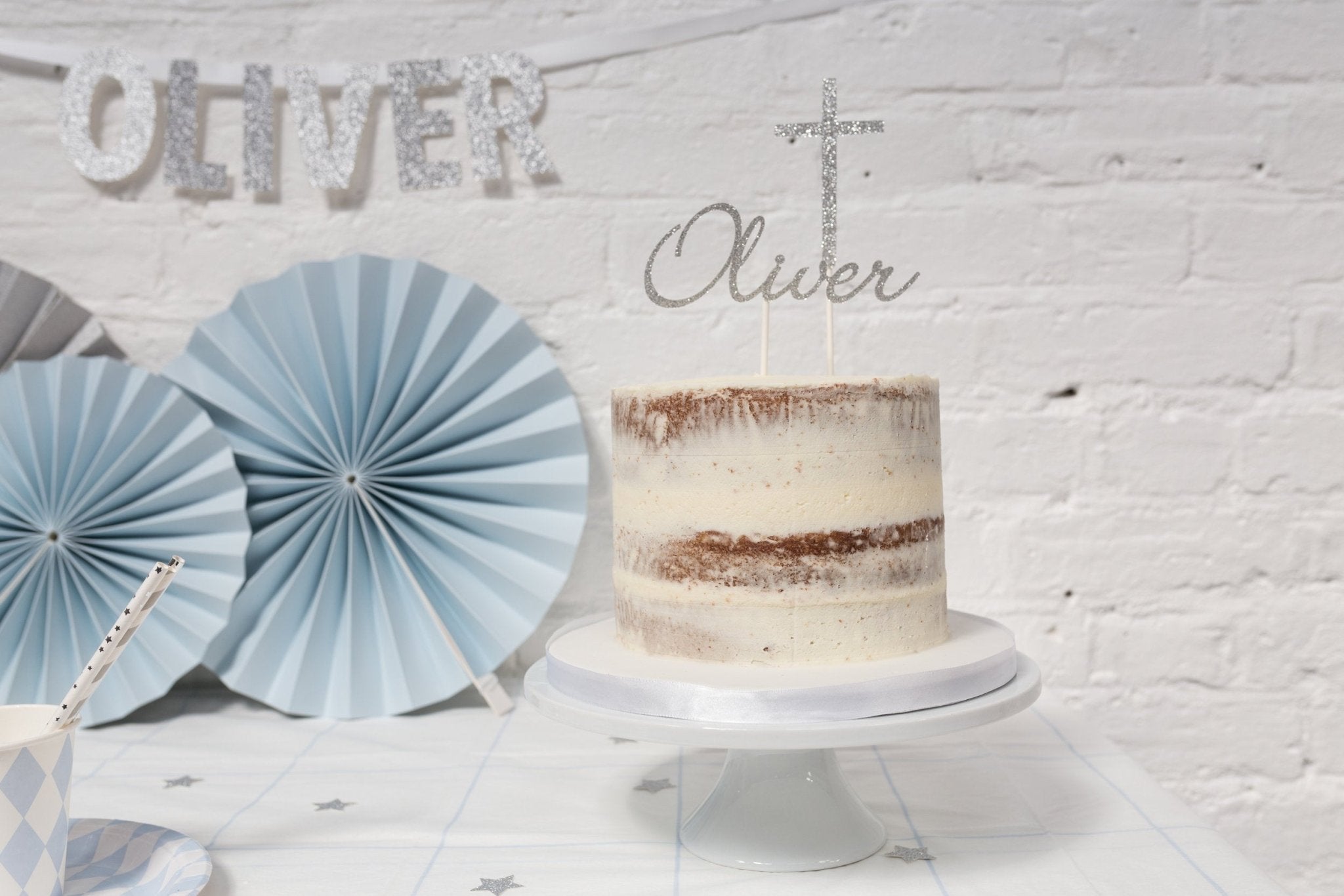 NAME & CROSS | CAKE TOPPER SET | SYBIL FONT - OTHERLETTERS