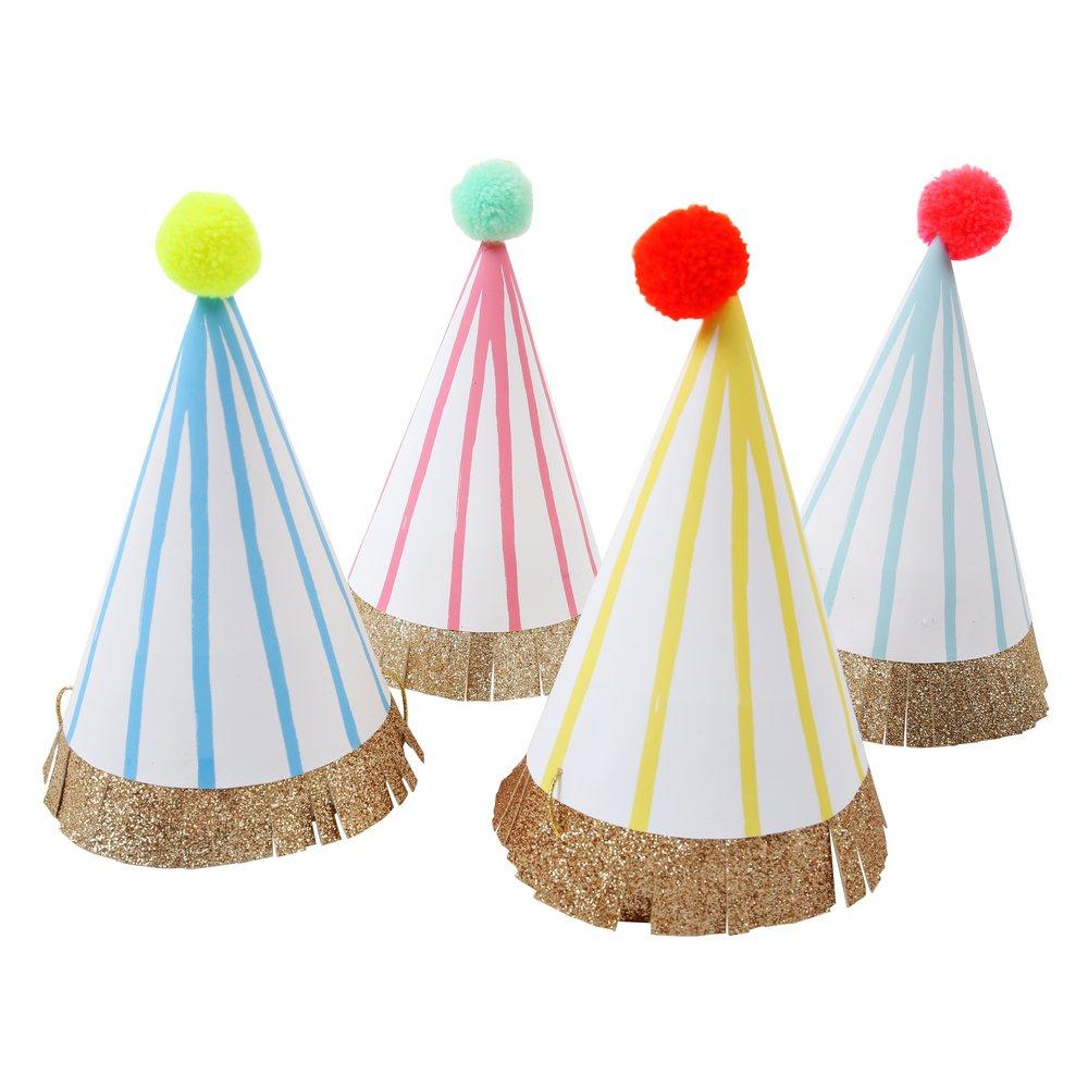 STRIPE POM POM PARTY HATS LARGE - OTHERLETTERS